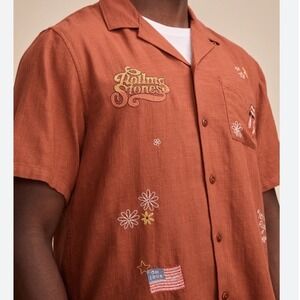Lucky Brand Rolling Stones Embroidered button down Shirt Mens Medium Sequoia